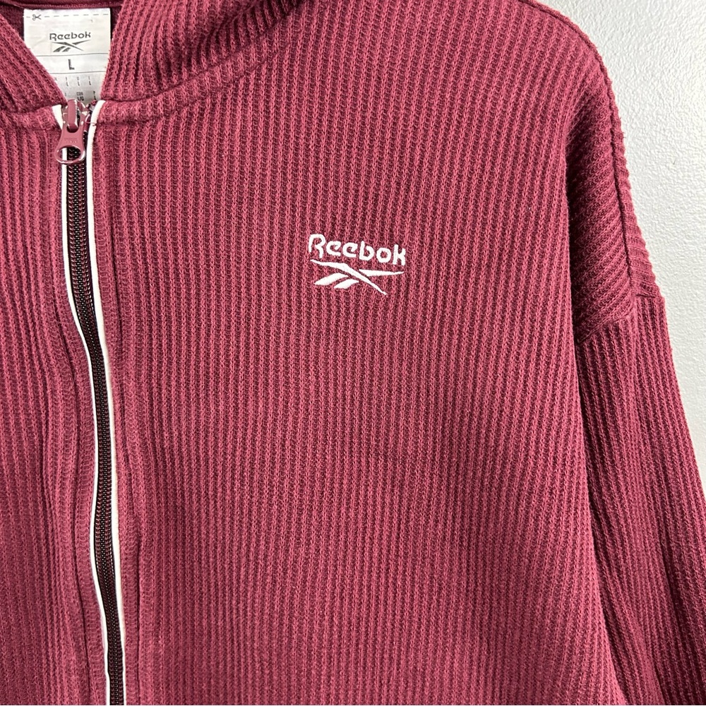 Reebok Burgundy Ribbed Cropped Hoodie Size Large - Picture 4 of 13